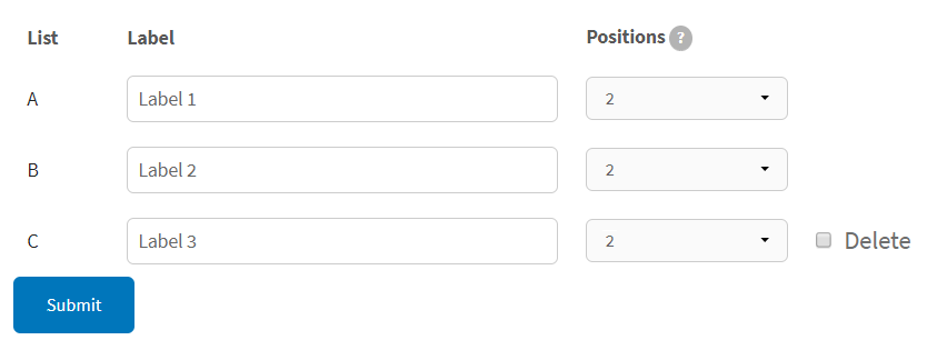 Multiple list page to set: labels and positions 